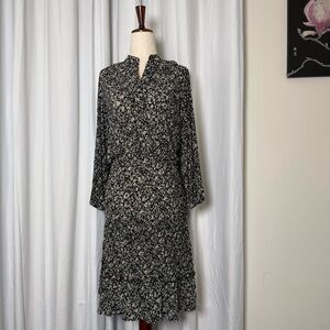 Mango Ditsy Floral Cottagecore Smocked Rita Dress Black White Medium NWT